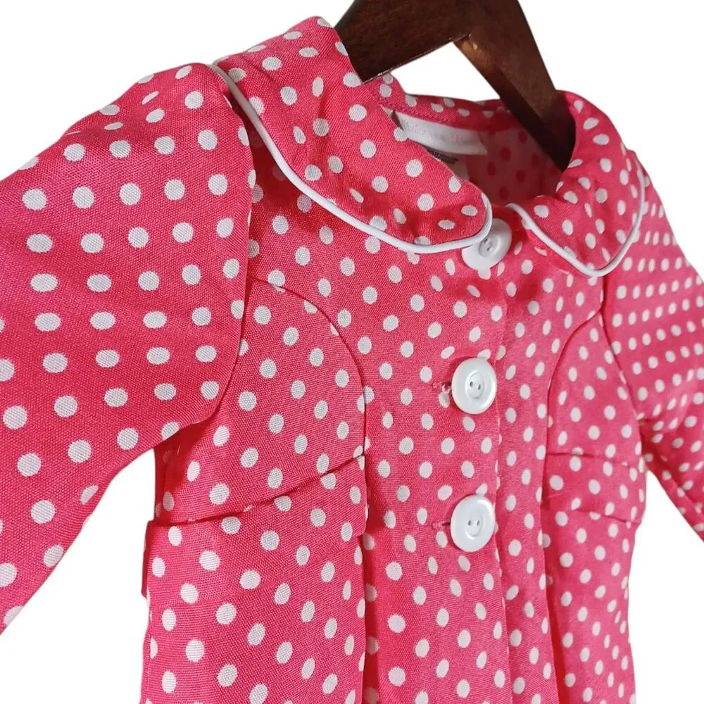 Bonnie Baby Polka Dot Peacoat Jacket 12M Pink White Bow Back Vintage Style Girls
